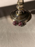 VINTAGE Clips fleurs argentées et strass roses