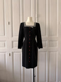 CACHAREL Robe col carré noire et blanche bouton coeur col noeud rayée taille 36