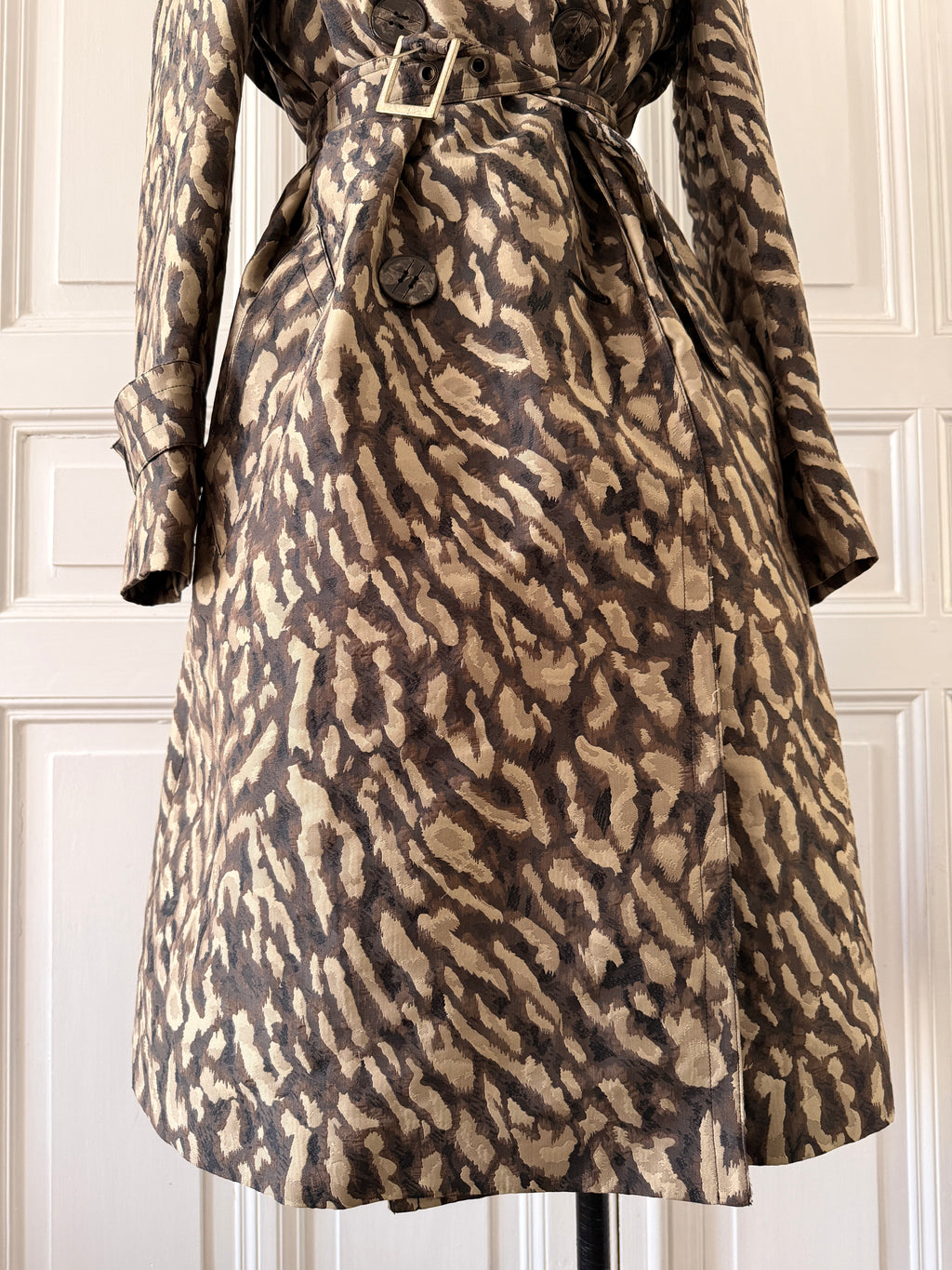 GEORGES RECH trench imprimé animal jacquard bouton marbré important épaulette taille 36