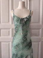 Y2K VINTAGE robe imprimée python bleu Tiffany, designer londonien taille 38