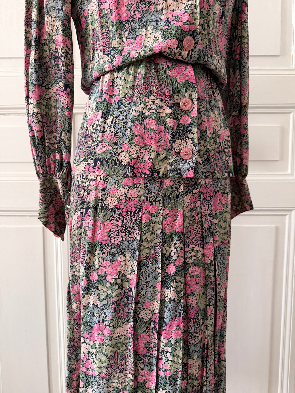 VINTAGE Hand made tailleur jupe imprimé fleuri taille 36/38