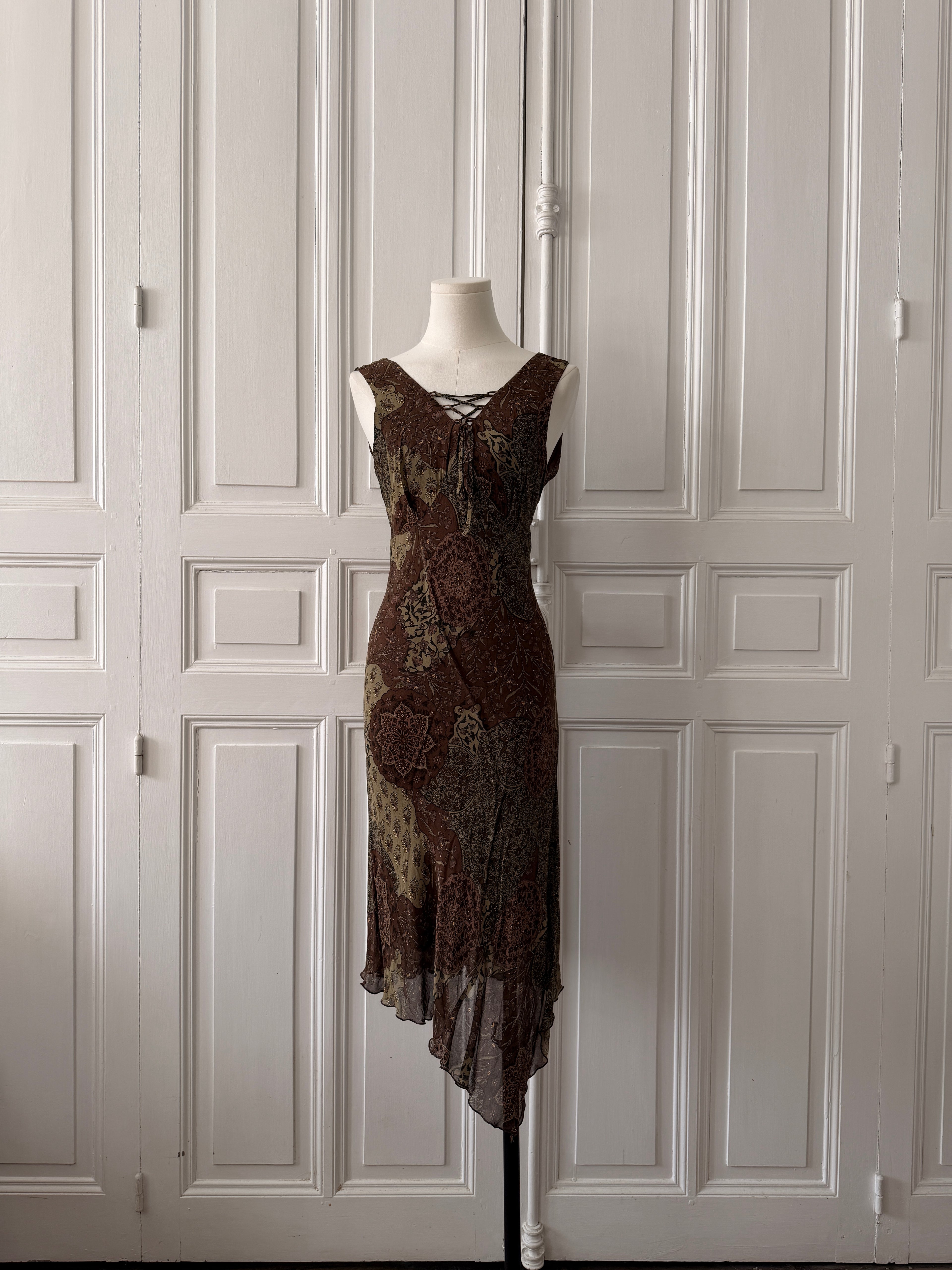 VINTAGE Y2K Robe fluide imprimé patchwork 90s taille 38