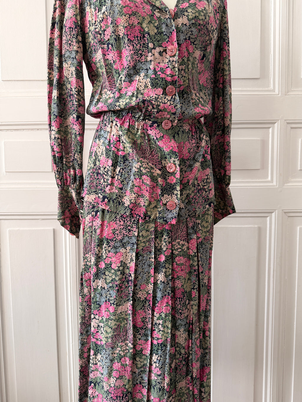 VINTAGE Hand made tailleur jupe imprimé fleuri taille 36/38