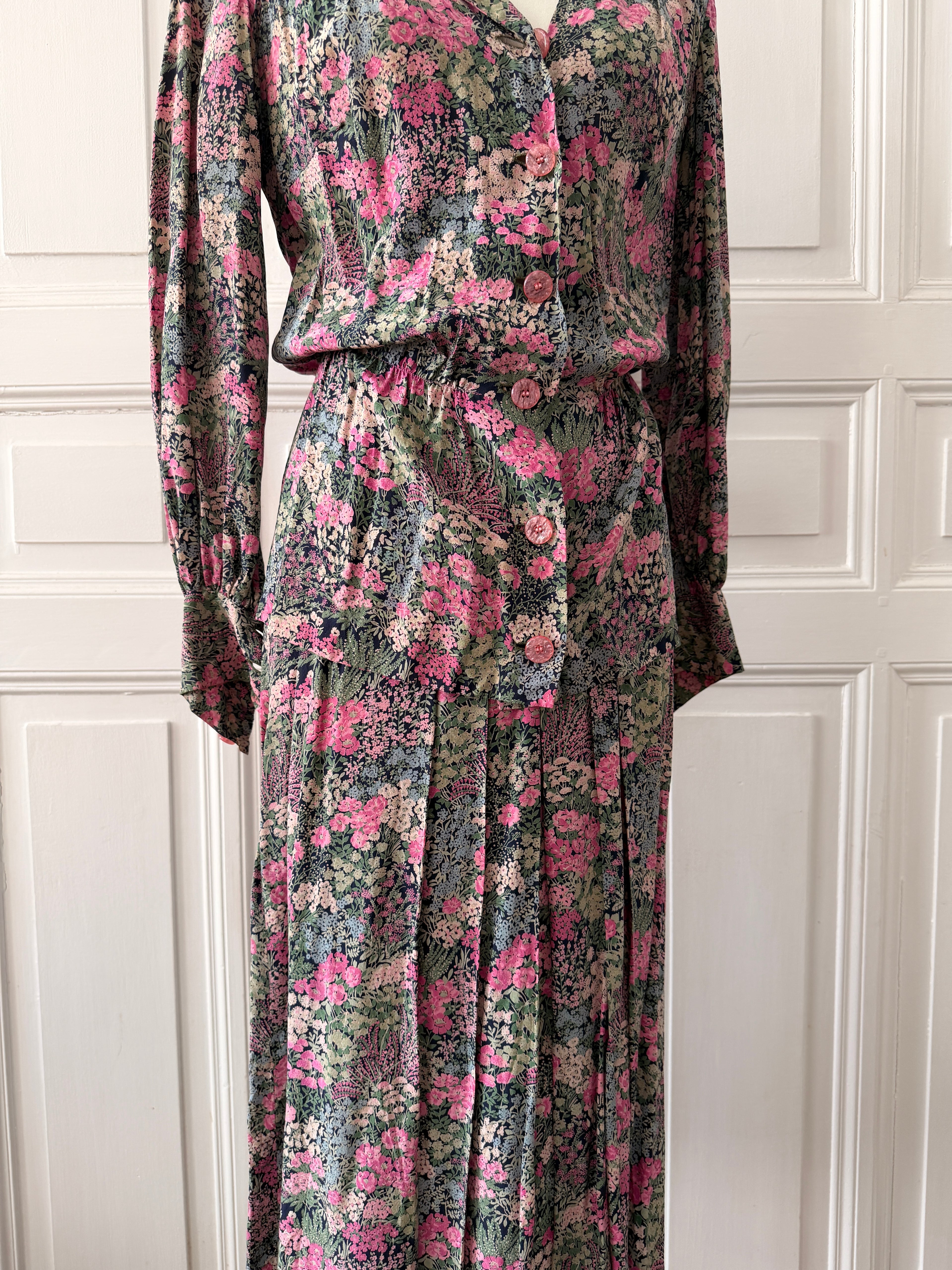 VINTAGE Hand made tailleur jupe imprimé fleuri taille 36/38