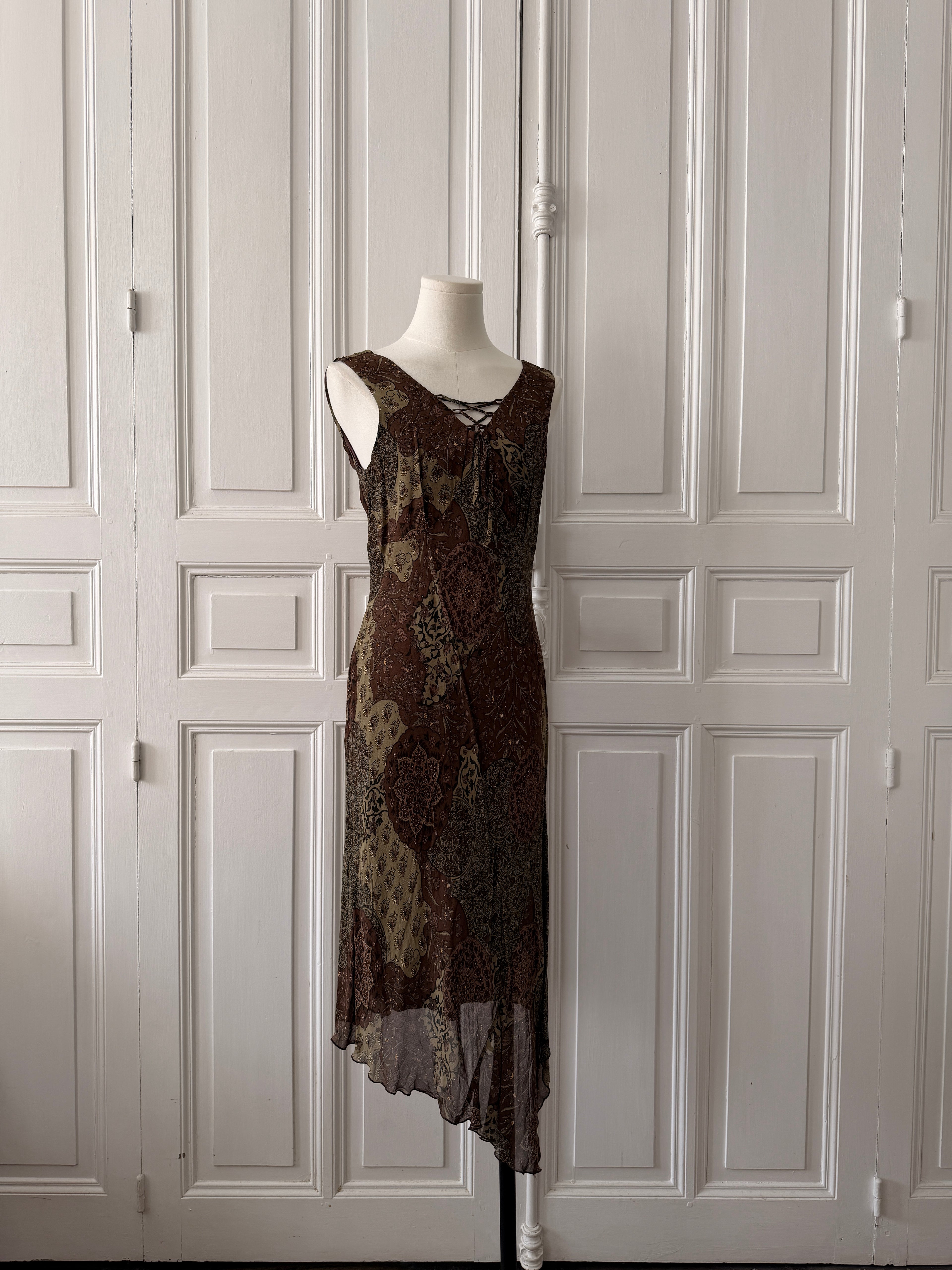 VINTAGE Y2K Robe fluide imprimé patchwork 90s taille 38