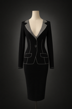 JC DE CASTELBAJAC Robe en laine trompe l’oeil noire et argenté taille 34