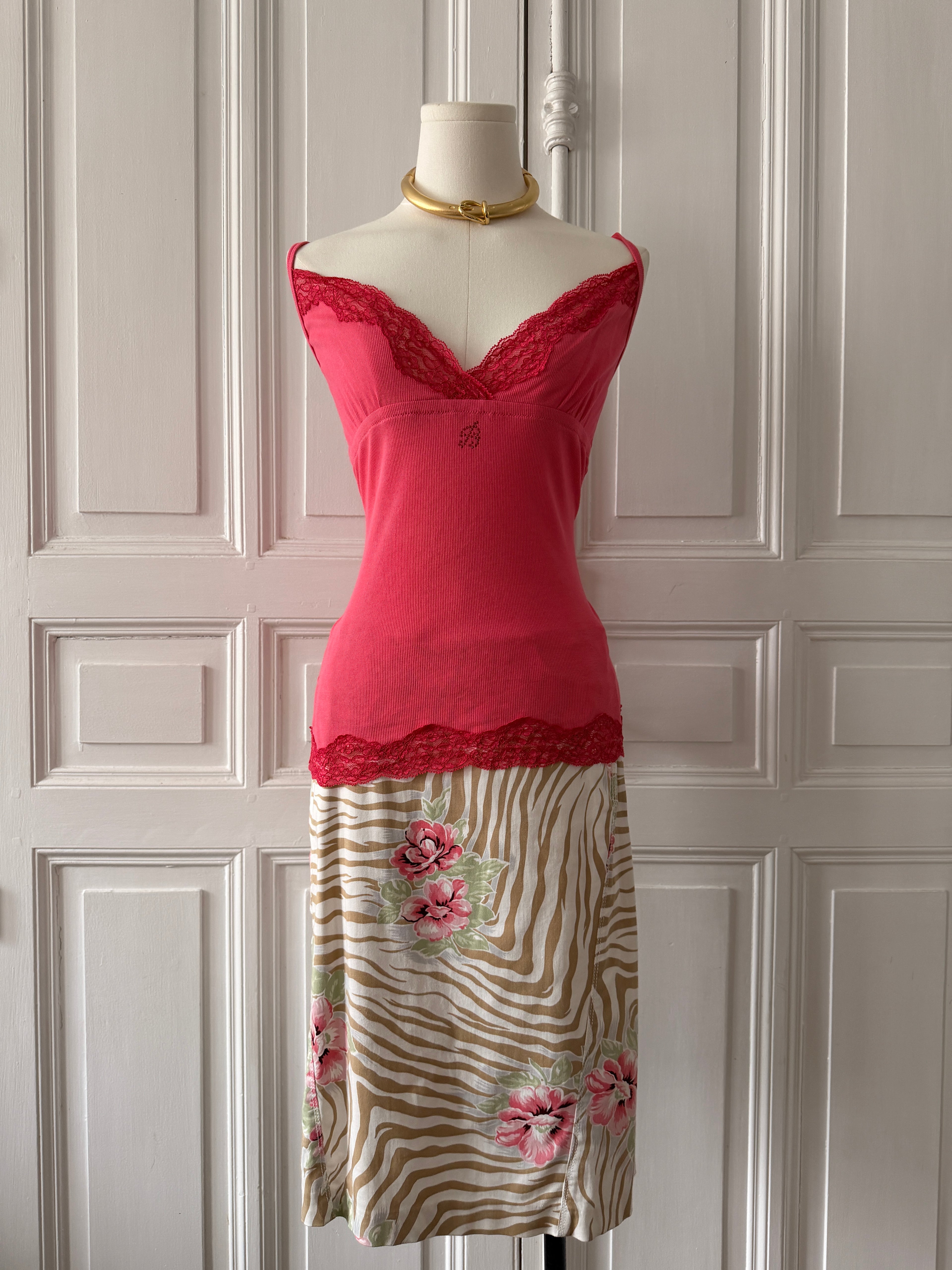 BLUMARINE underwear y2k top rose à bretelle