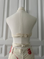 MAX MARA top plastron dos nu surchemise beige en coton à volants 36/38