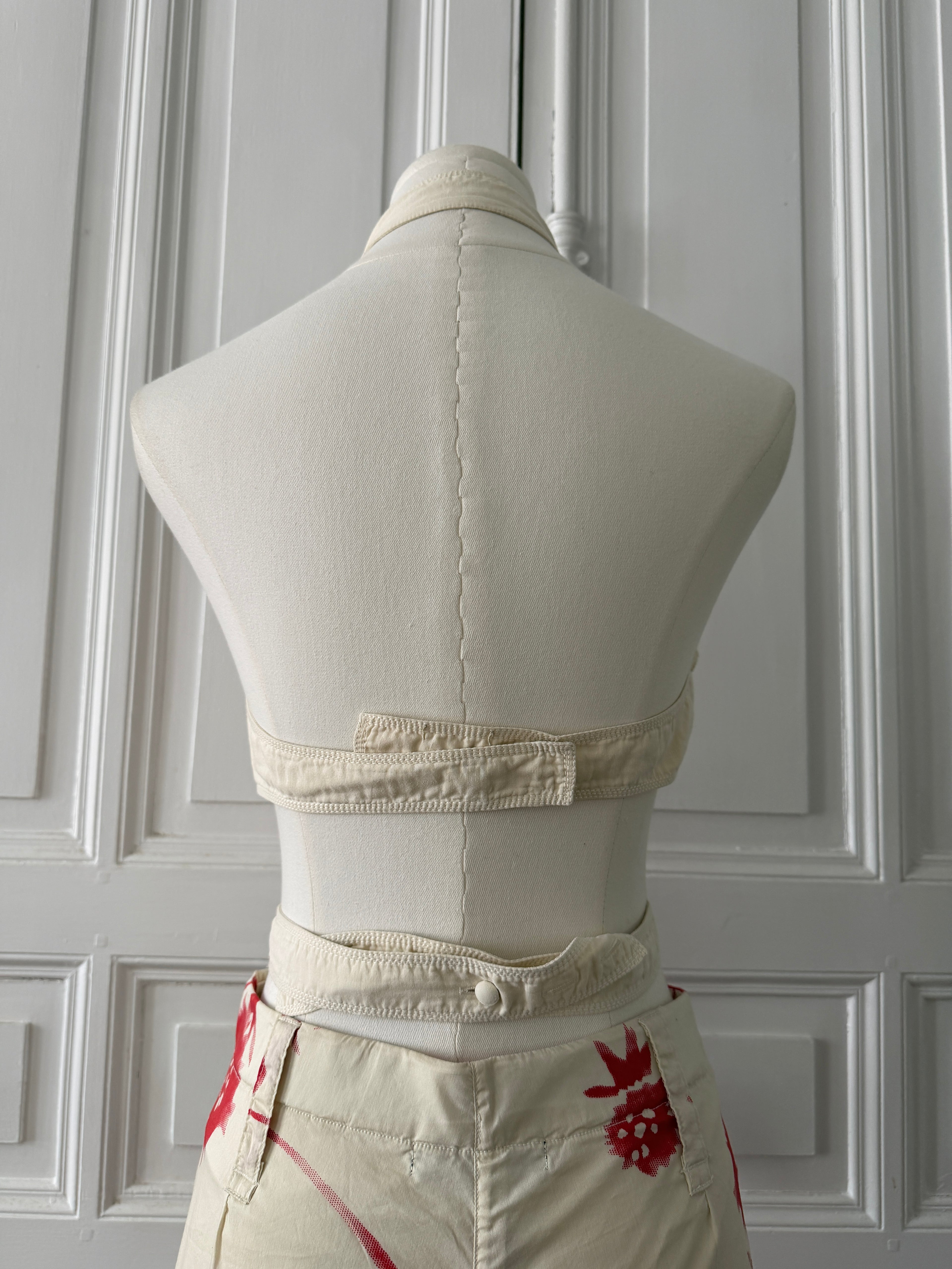 MAX MARA top plastron dos nu surchemise beige en coton à volants 36/38