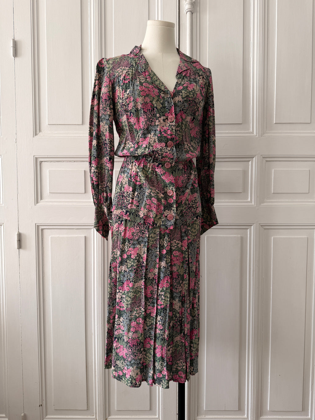VINTAGE Hand made tailleur jupe imprimé fleuri taille 36/38