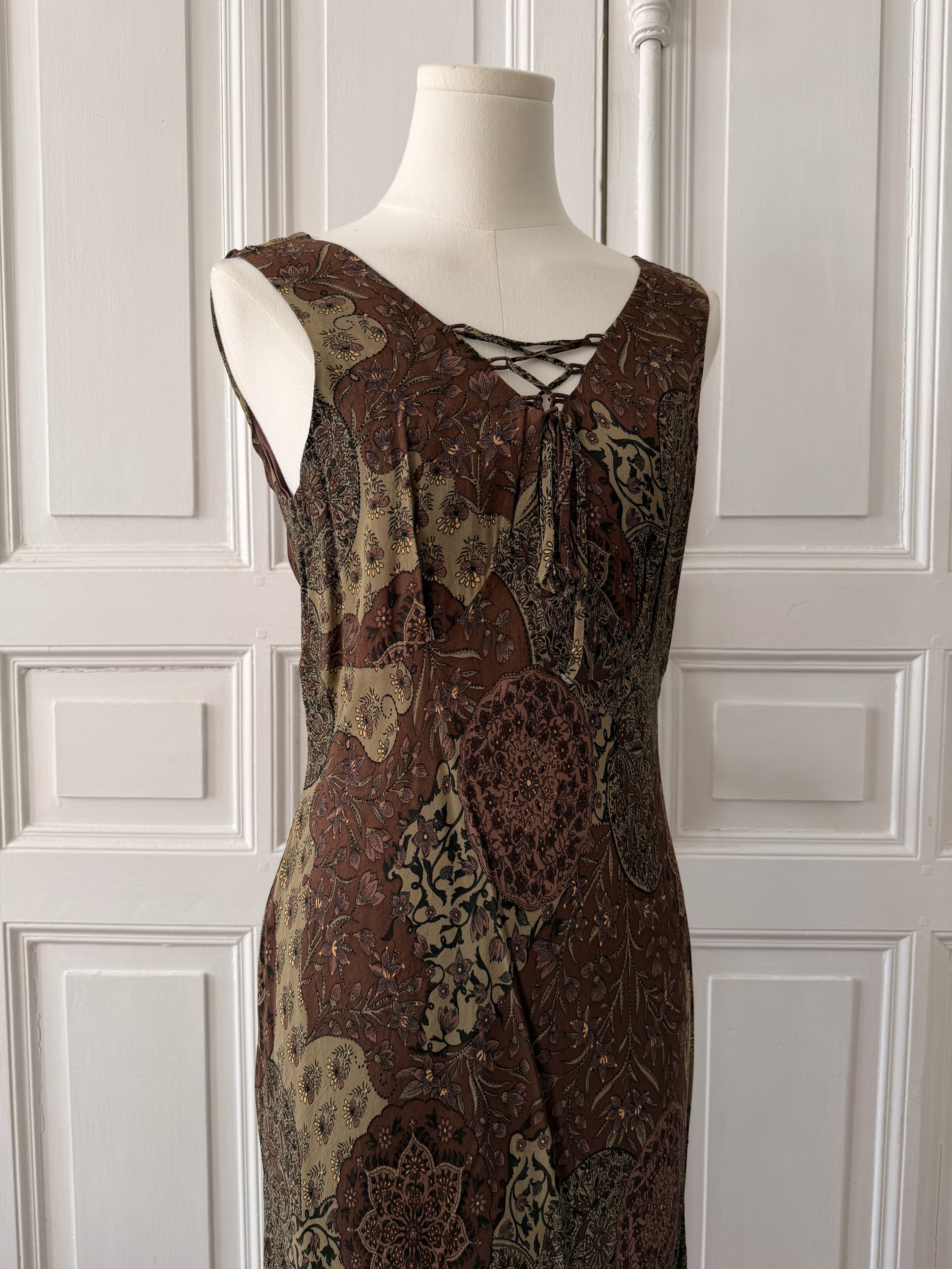 VINTAGE Y2K Robe fluide imprimé patchwork 90s taille 38