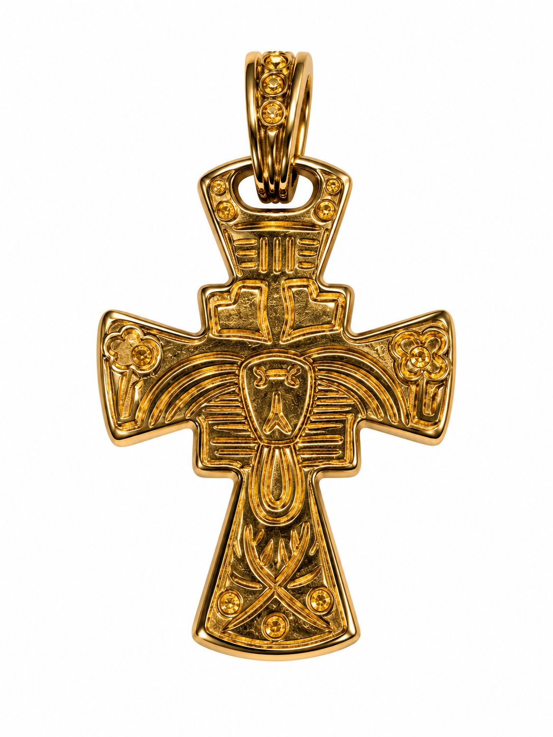 CHRISTIAN LACROIX Pendentif esprit hiéroglyphes plaqué or