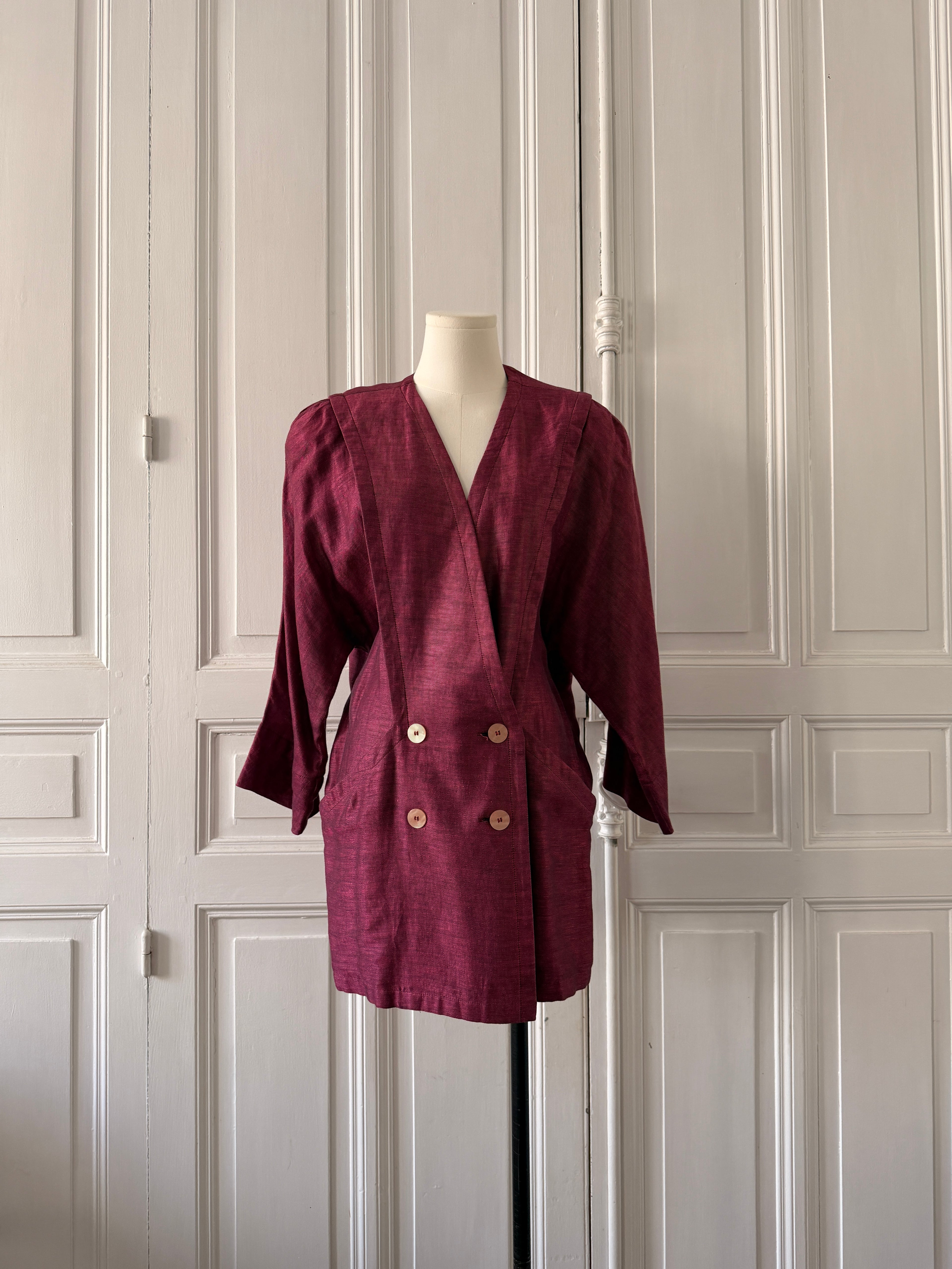 VINTAGE Blazer violet lin et coton année 80 taille 44