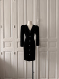 GUY LAROCHE Robe en velours boutons bijoux argentés et strassés 36