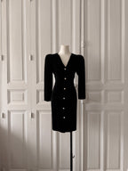 GUY LAROCHE Robe en velours boutons bijoux argentés et strassés 36