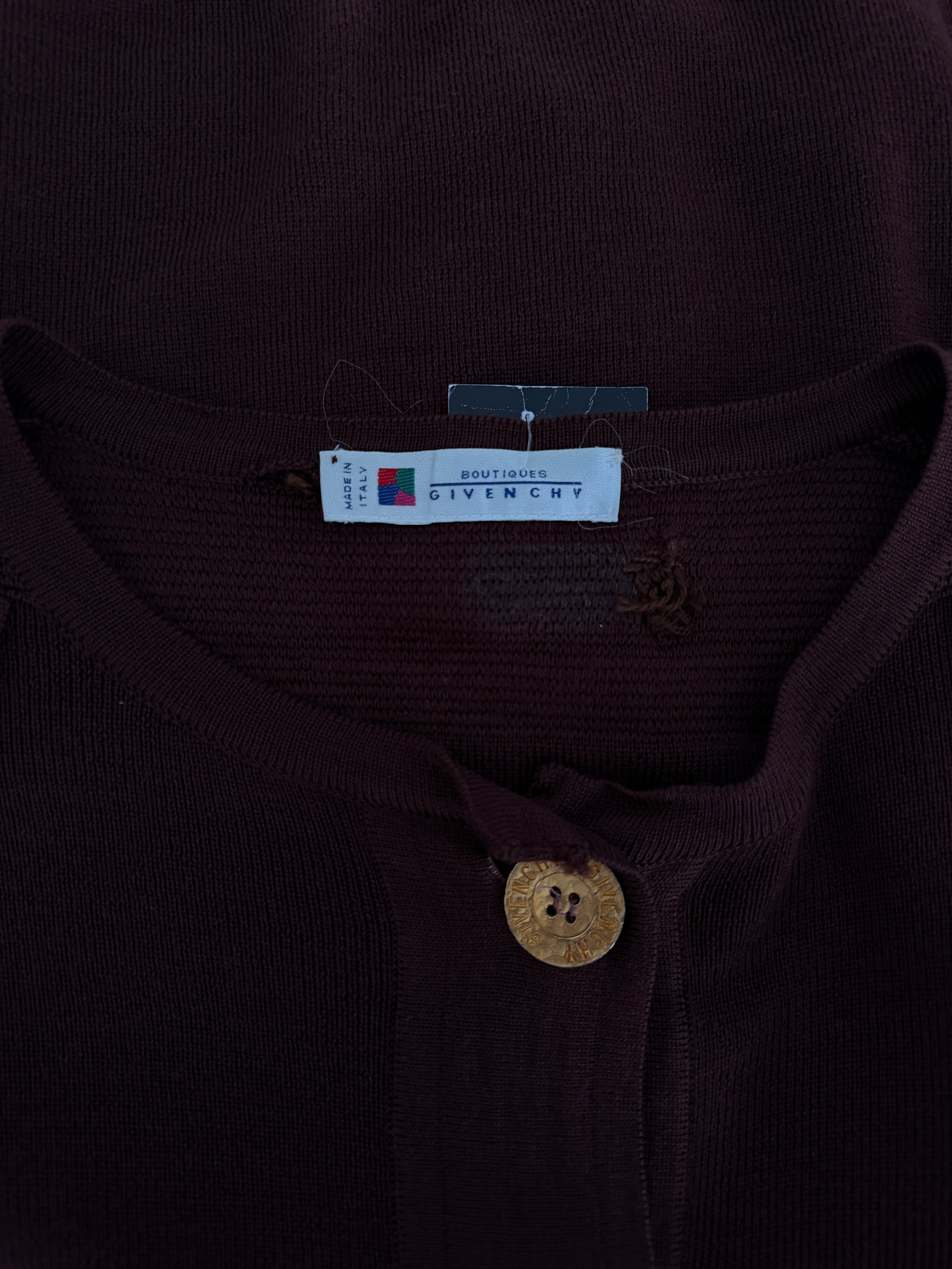 GIVENCHY boutiques veste cardigan/ pull en laine marron boutons dorés