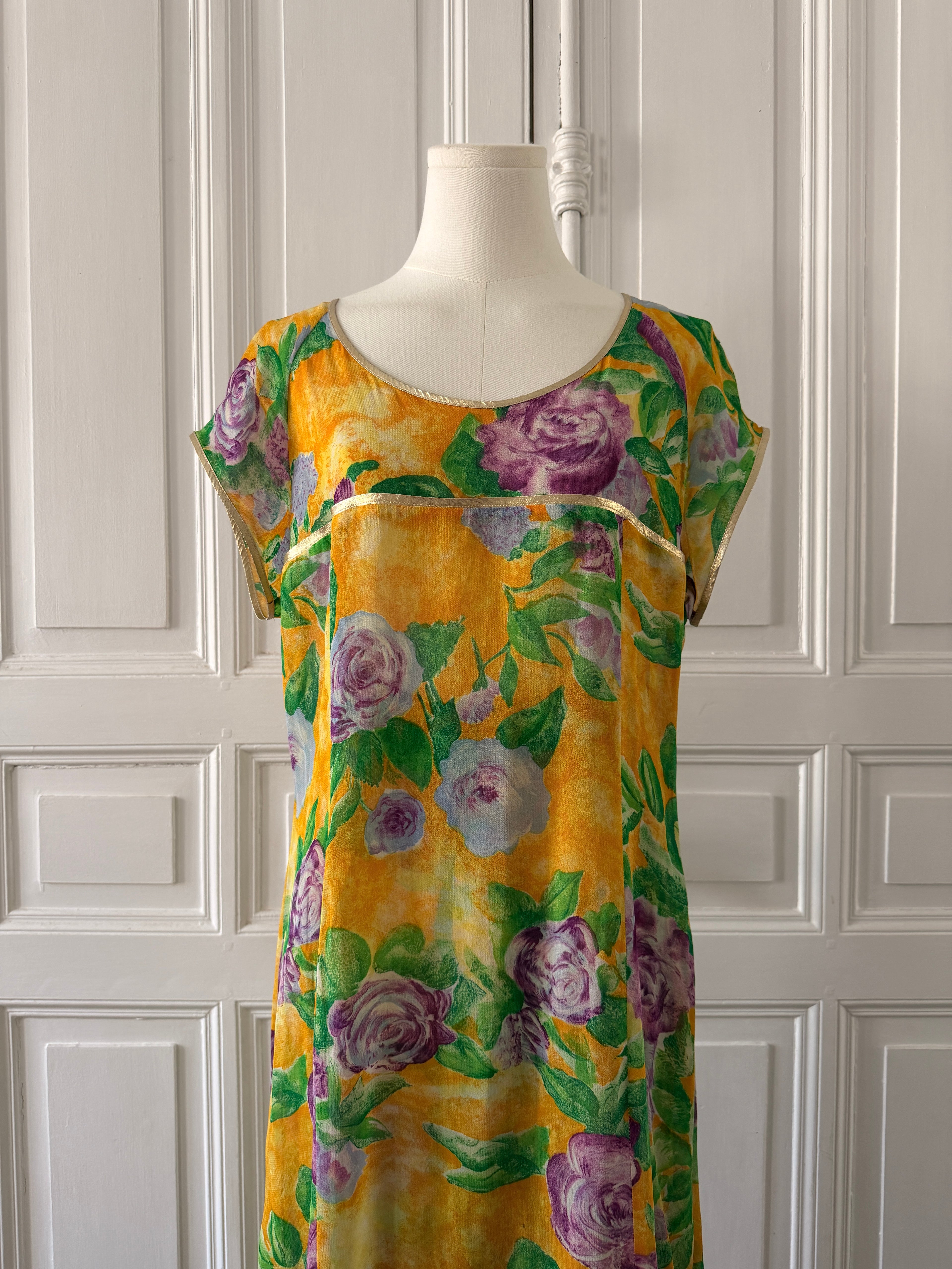 CHAKOK Ensemble pantalon tunique biais doré fleuri jaune taille 38
