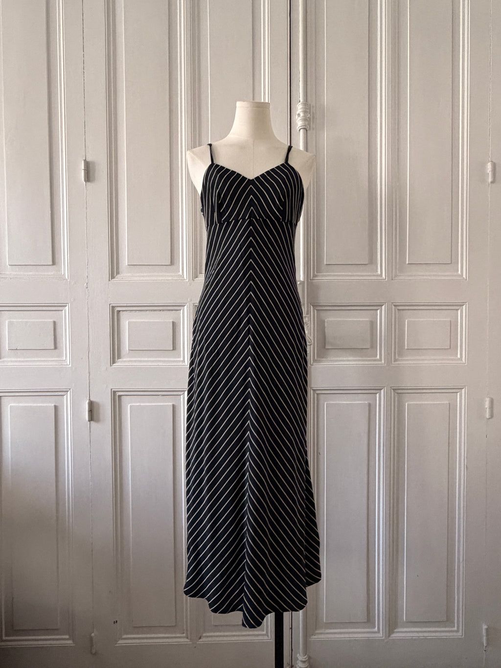 CYRILLUS Ensemble soie veste tailleur robe noir rayé écru taille 36