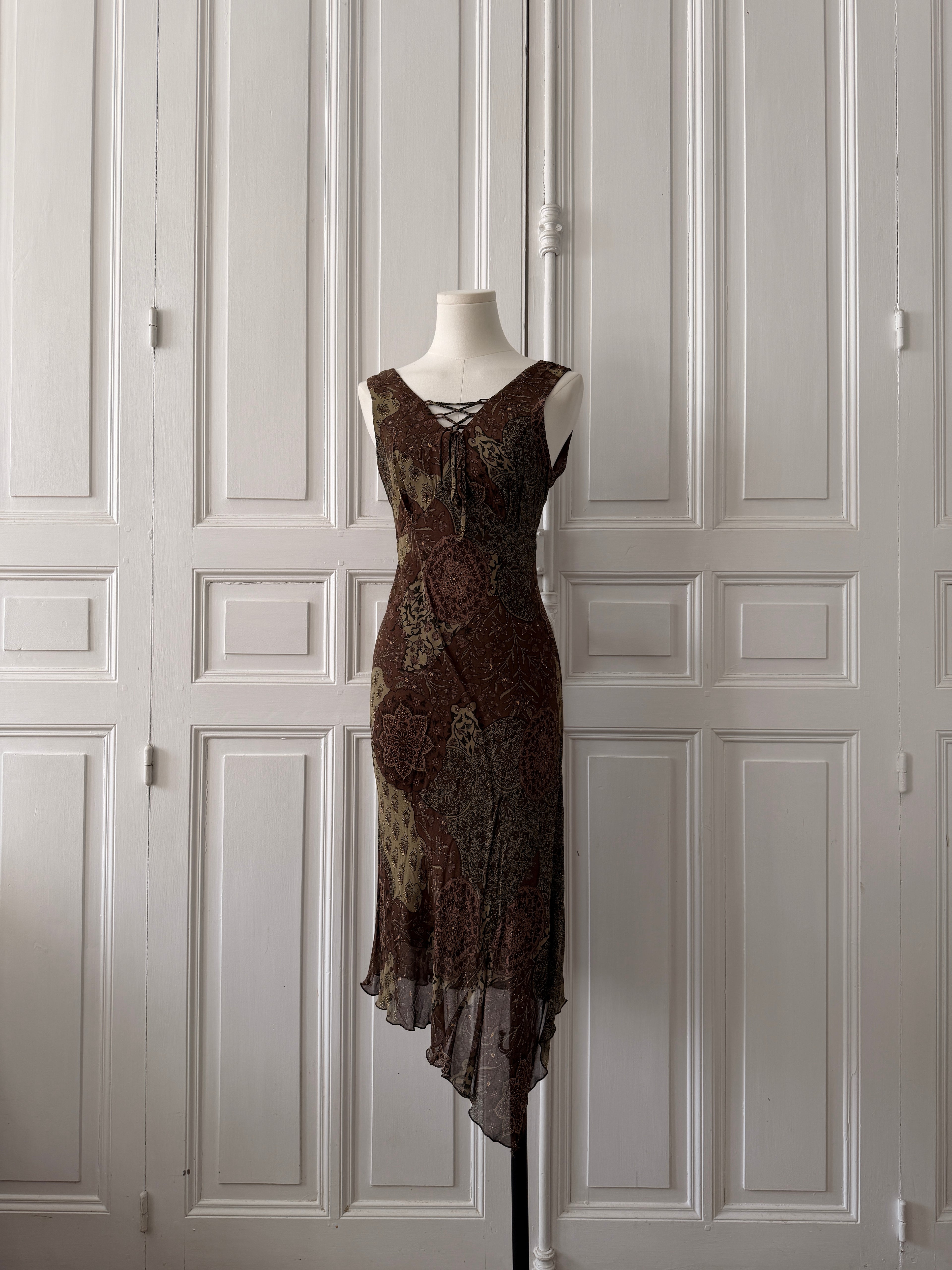 VINTAGE Y2K Robe fluide imprimé patchwork 90s taille 38