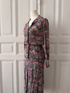 VINTAGE Hand made tailleur jupe imprimé fleuri taille 36/38