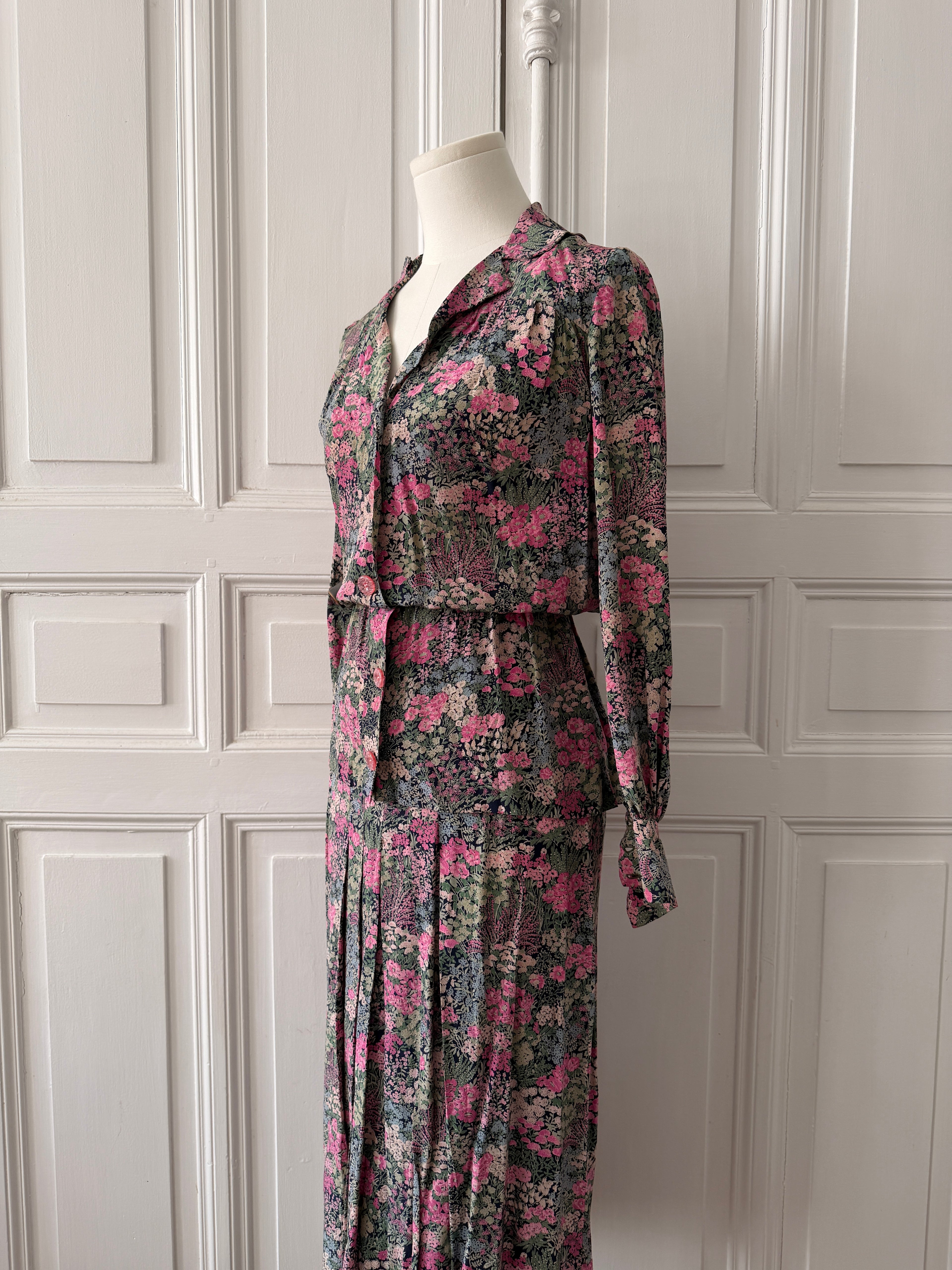 VINTAGE Hand made tailleur jupe imprimé fleuri taille 36/38