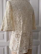 VINTAGE fait main 70s Gilet en crochet de coton écru taille unique
