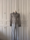 VINTAGE corsage chemisier année 70 noir et blanc manche bouffante col lavalière encolure rayée