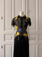 Y2K Top rene derhy mesh noir avec arômes bleu et jaune taille S