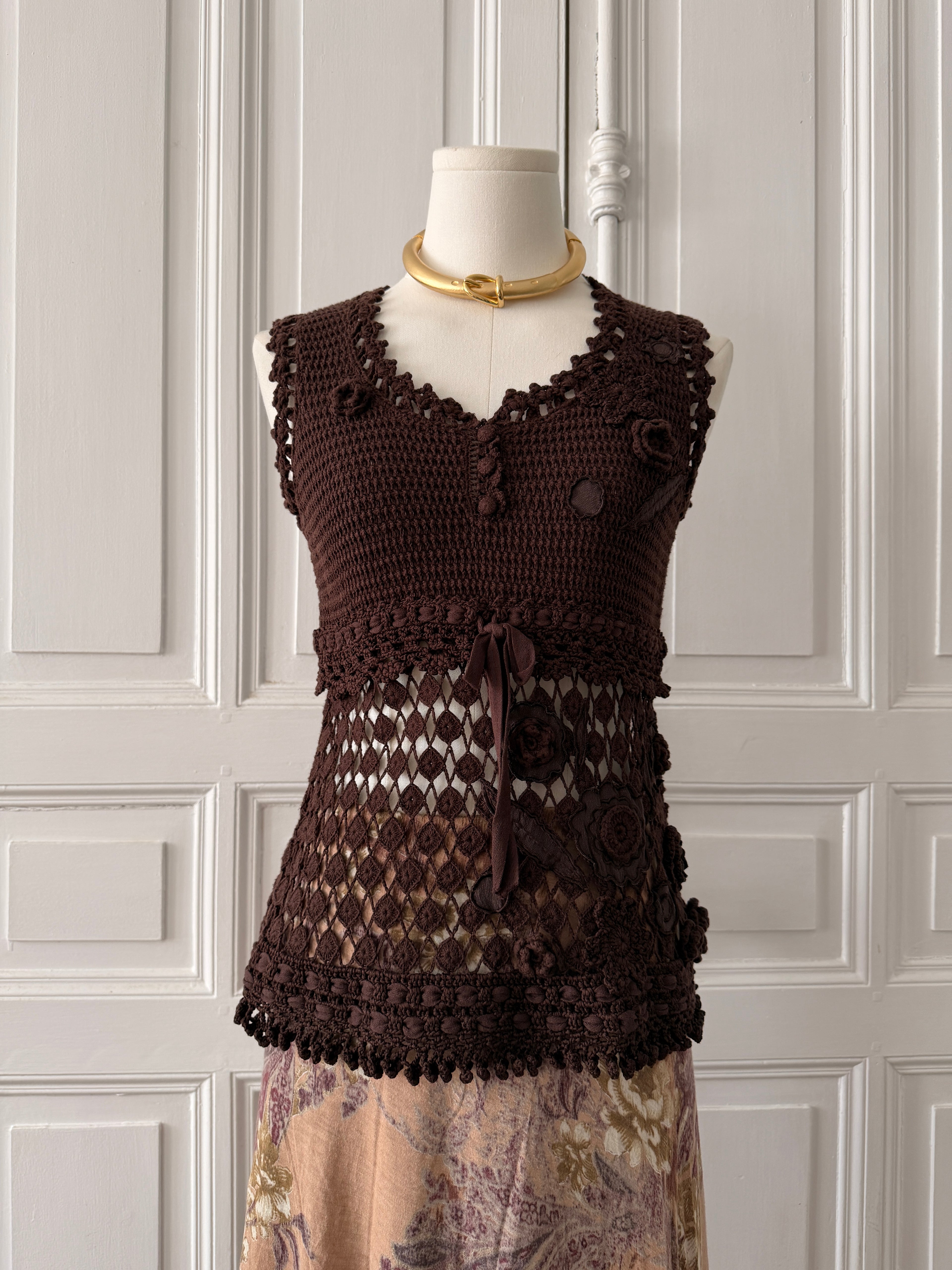 KENZO top débardeur en crochet marron taille S