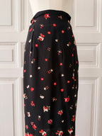 Y2K VINTAGE Jupe portefeuille noire à fleurs rouges