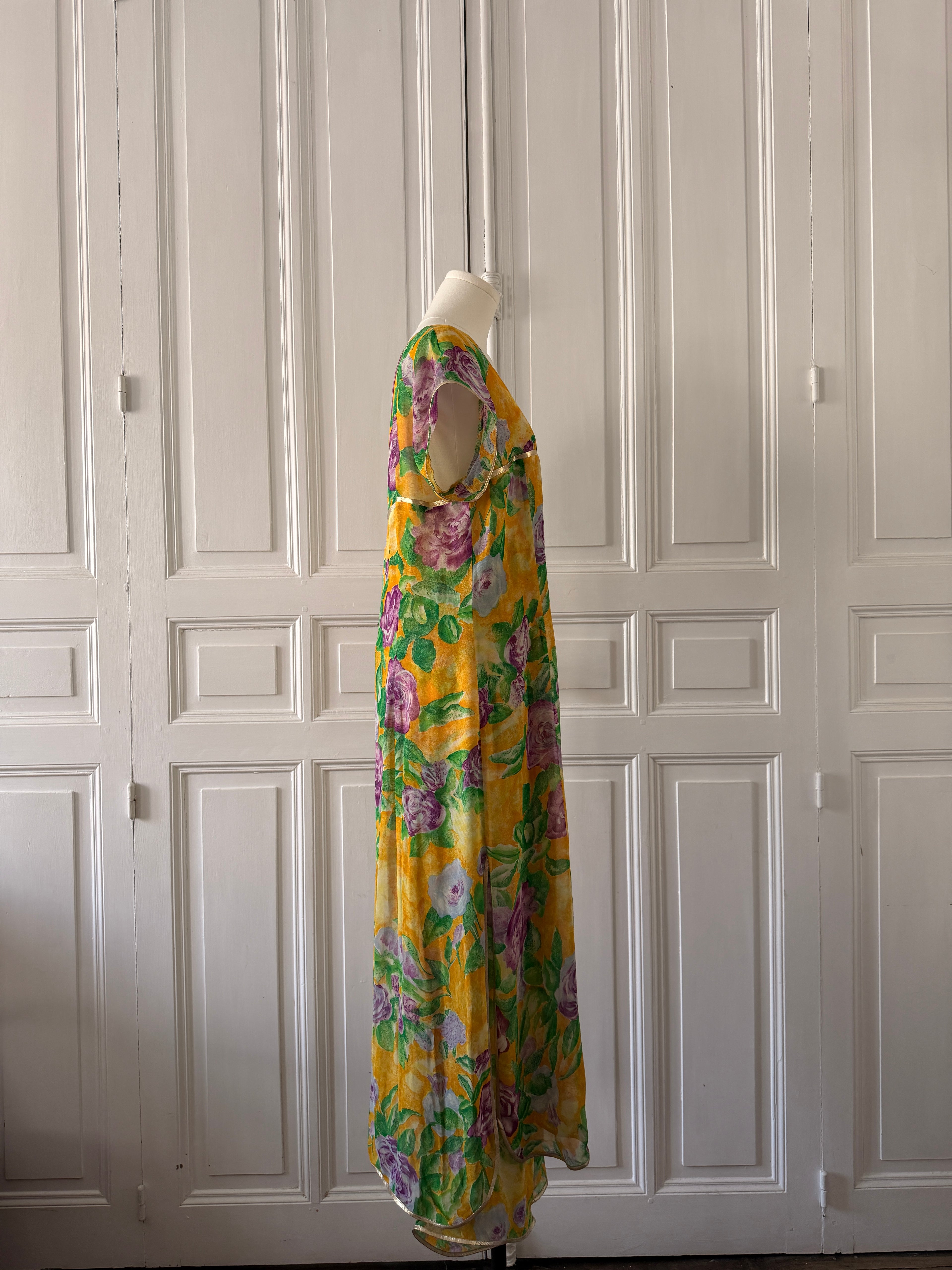CHAKOK Ensemble pantalon tunique biais doré fleuri jaune taille 38