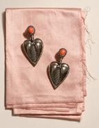 VINTAGE Boucles cœurs argentés pierre orange