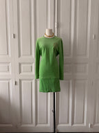 YVES SAINT LAURENT Ensemble top et jupe vert pomme velours brodé taille 38
