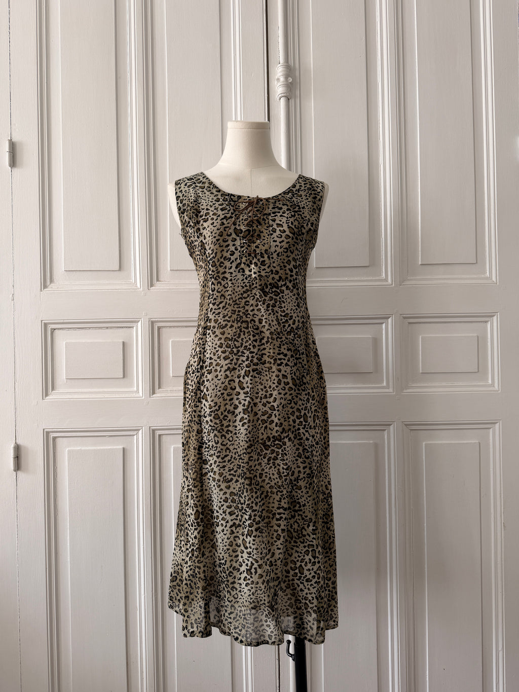 VINTAGE Y2K Robe léopard imprimée en mousseline taille 36 faite main