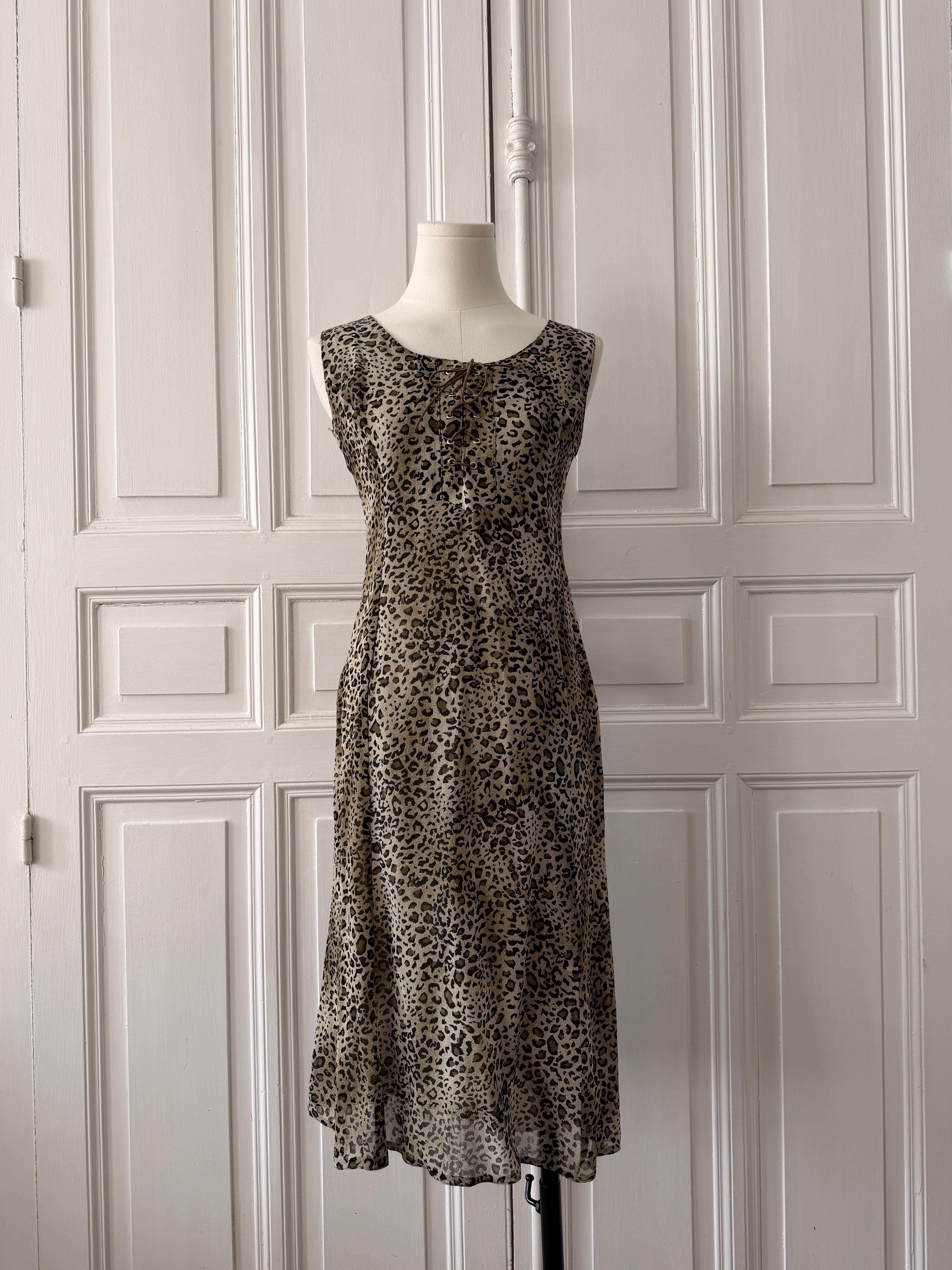VINTAGE Y2K Robe léopard imprimée en mousseline taille 36