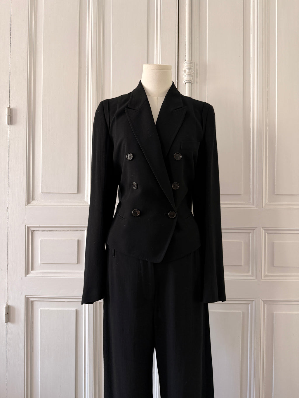 ANN DEMELEUMEESTER Ensemble tailleur pantalon en laine noire taille 38