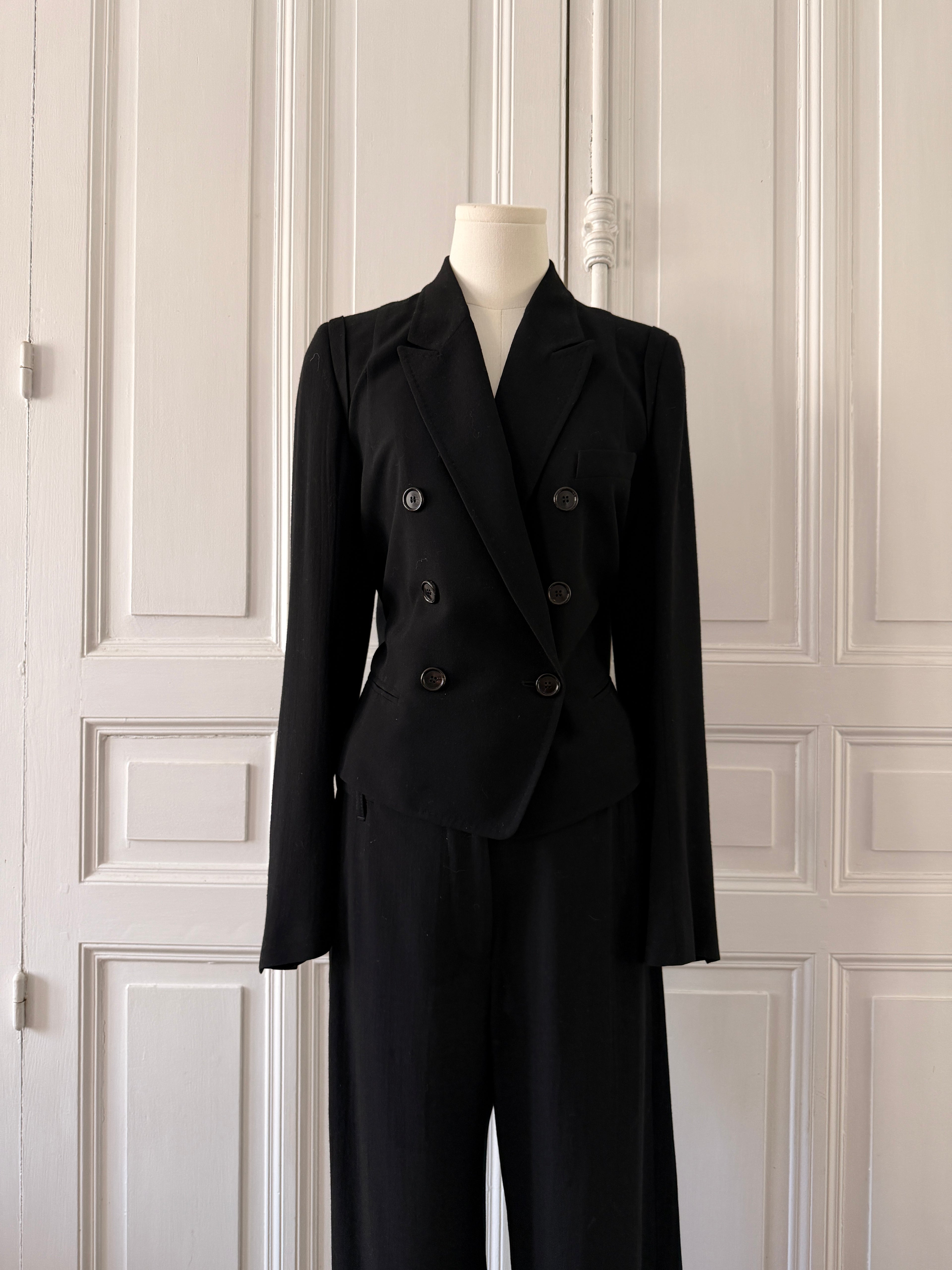ANN DEMELEUMEESTER Ensemble tailleur pantalon en laine noire taille 38