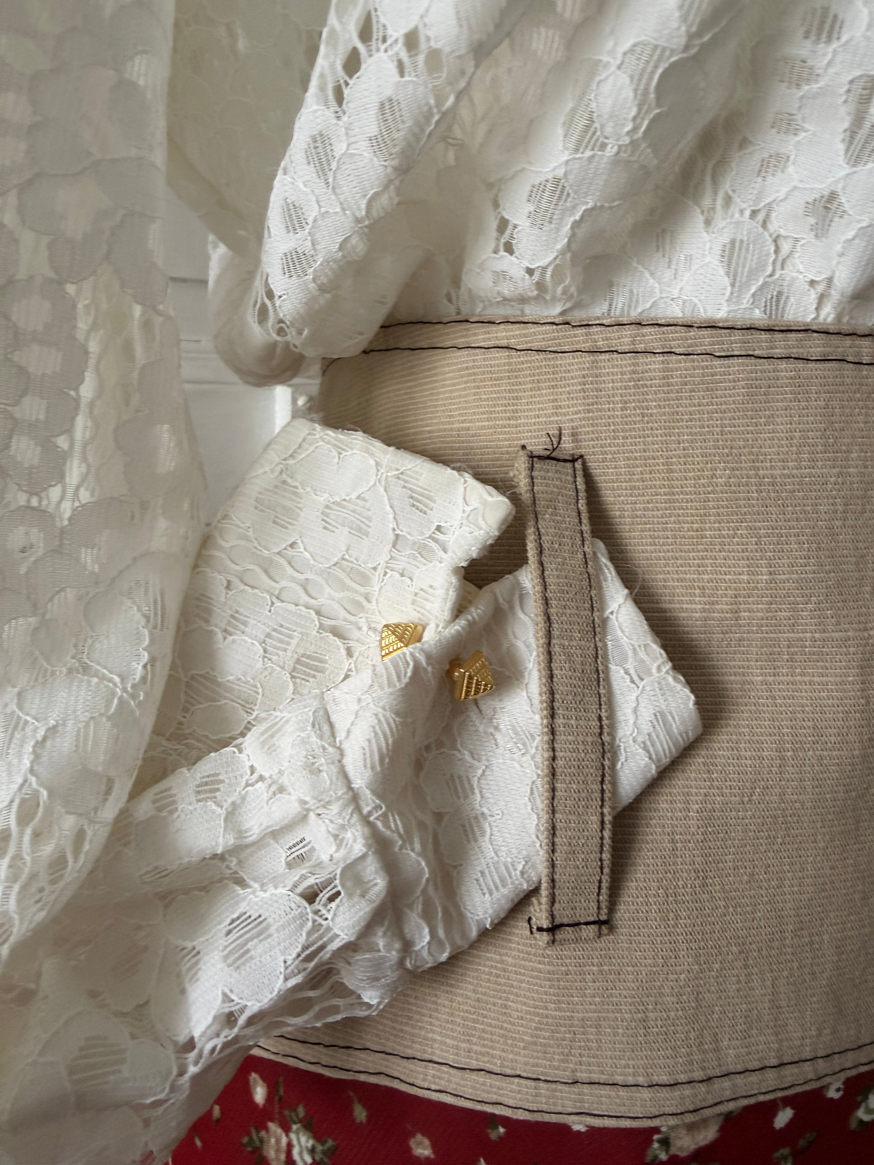 VINTAGE chemisier corsage rétro blanc en dentelle taille 42