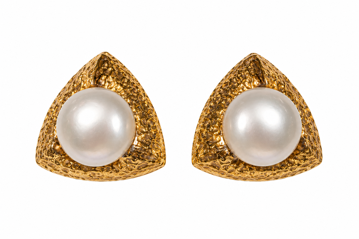 VINTAGE Clips dorés perle d’imitation blanche