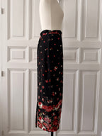 Y2K VINTAGE Jupe portefeuille noire à fleurs rouges