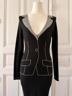 JC DE CASTELBAJAC Robe en laine trompe l’oeil noire et argenté taille 34