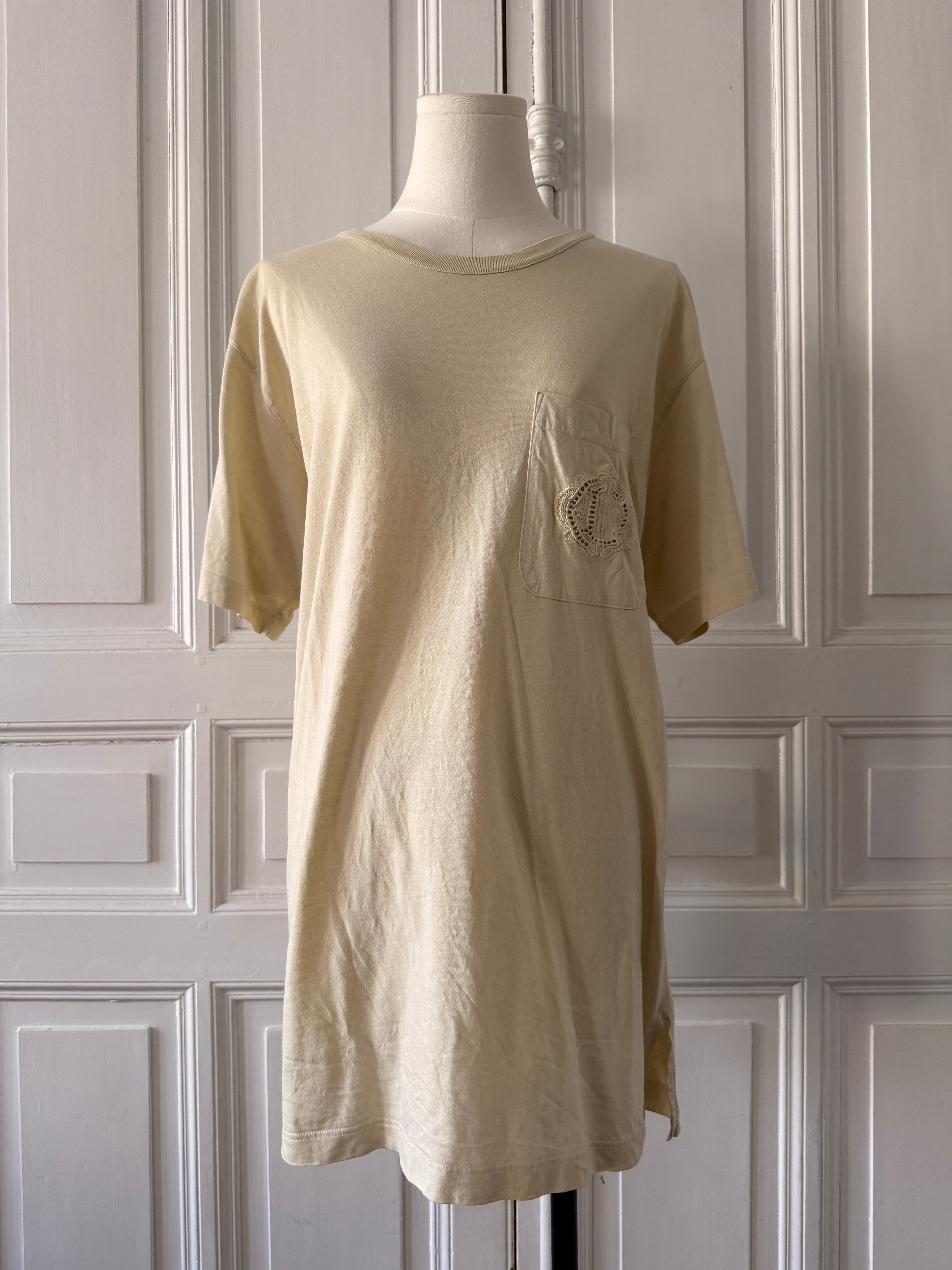 CHRISTIAN DIOR T-shirt en coton beige taille 42