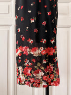 Y2K VINTAGE Jupe portefeuille noire à fleurs rouges