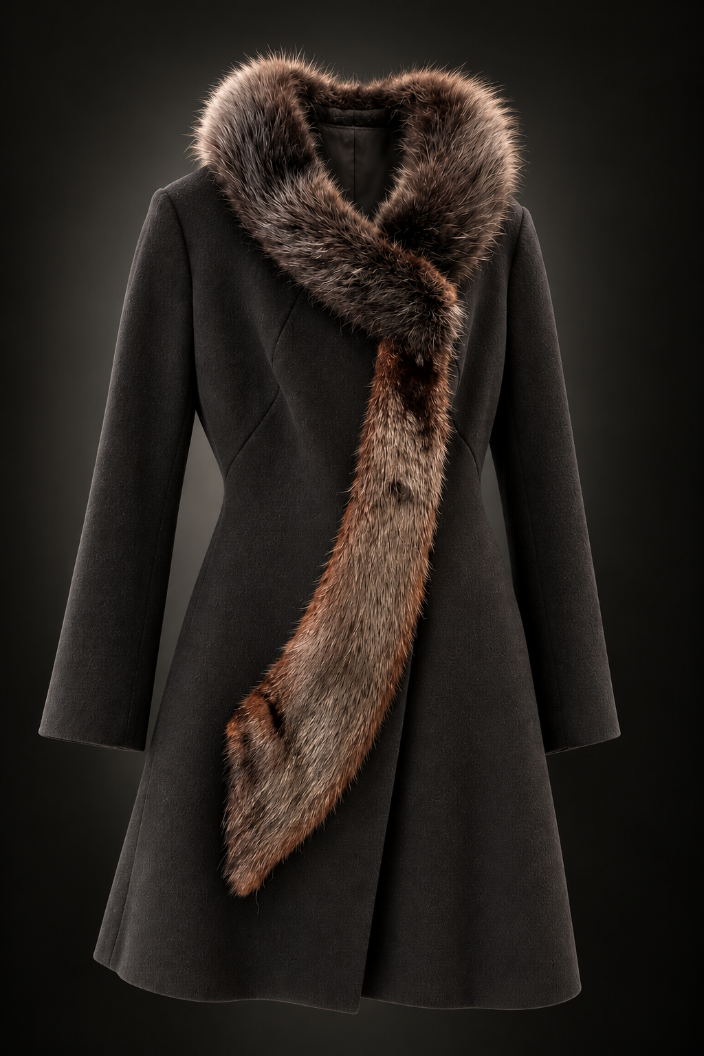 VINTAGE Manteau de laine avec incrustation de fourrure de vison création unique