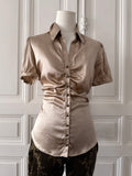 Y2K Blouse en soie taille 42 dorée beige