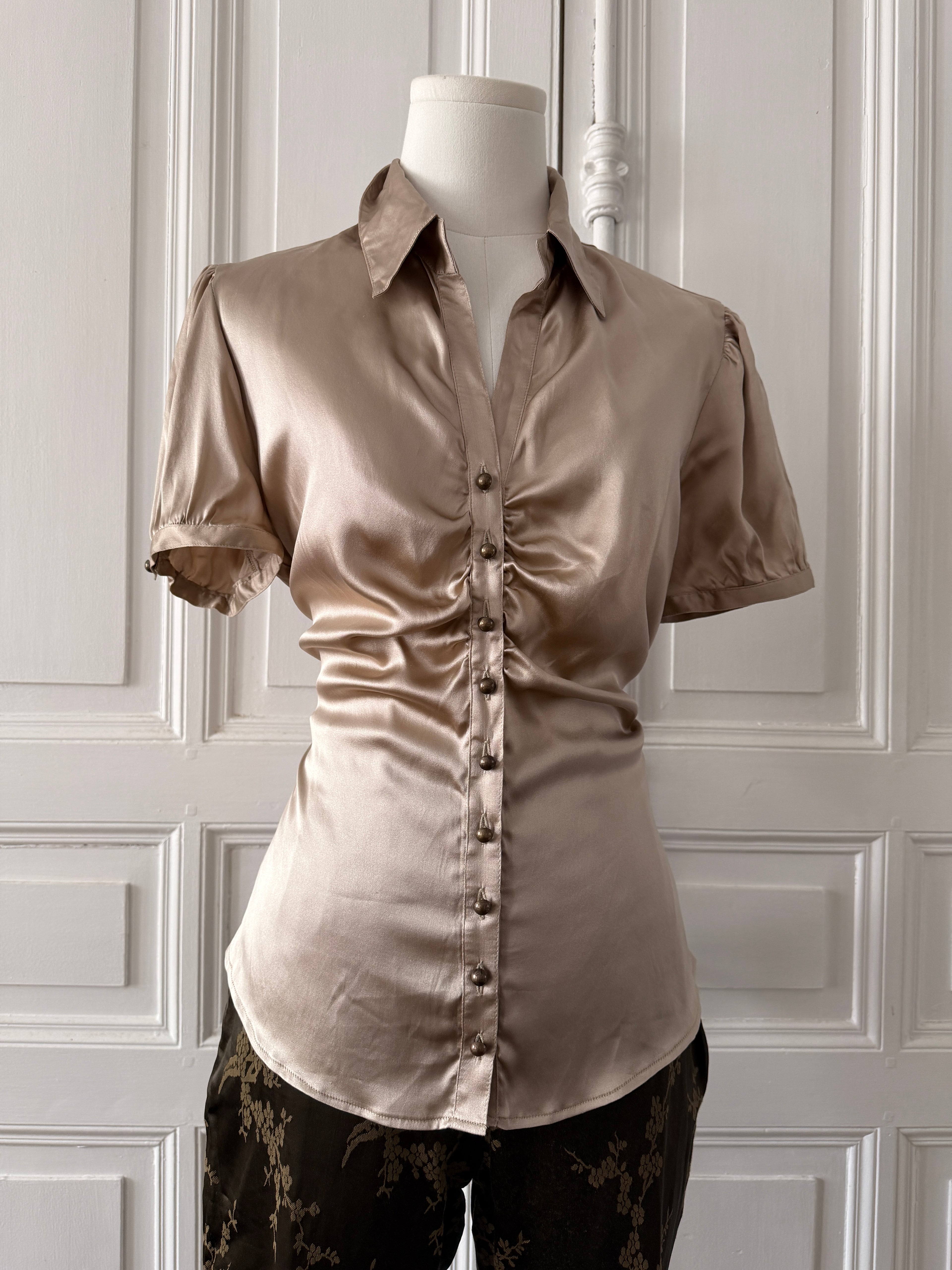 Y2K Blouse en soie taille 42 dorée beige