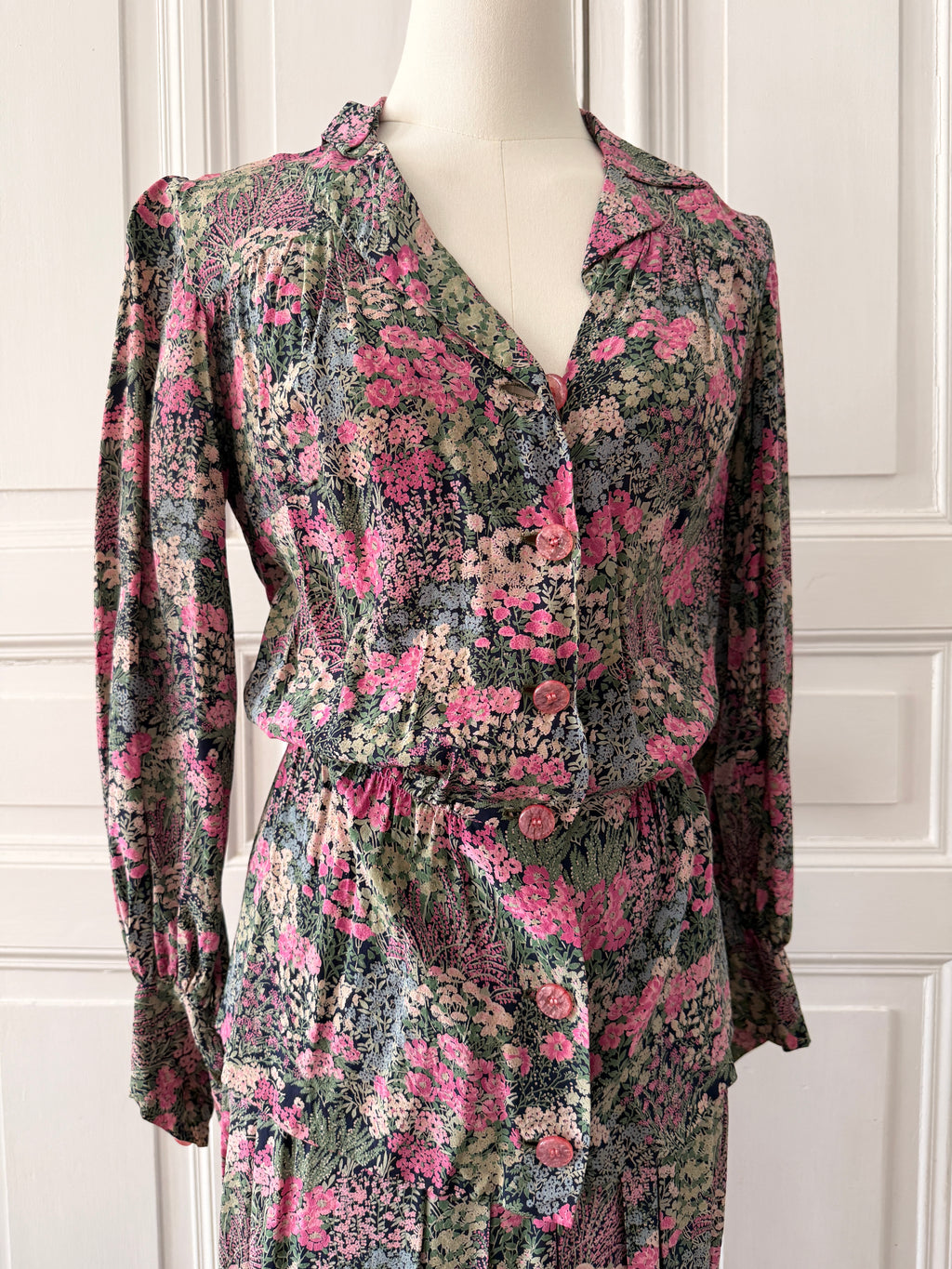 VINTAGE Hand made tailleur jupe imprimé fleuri taille 36/38