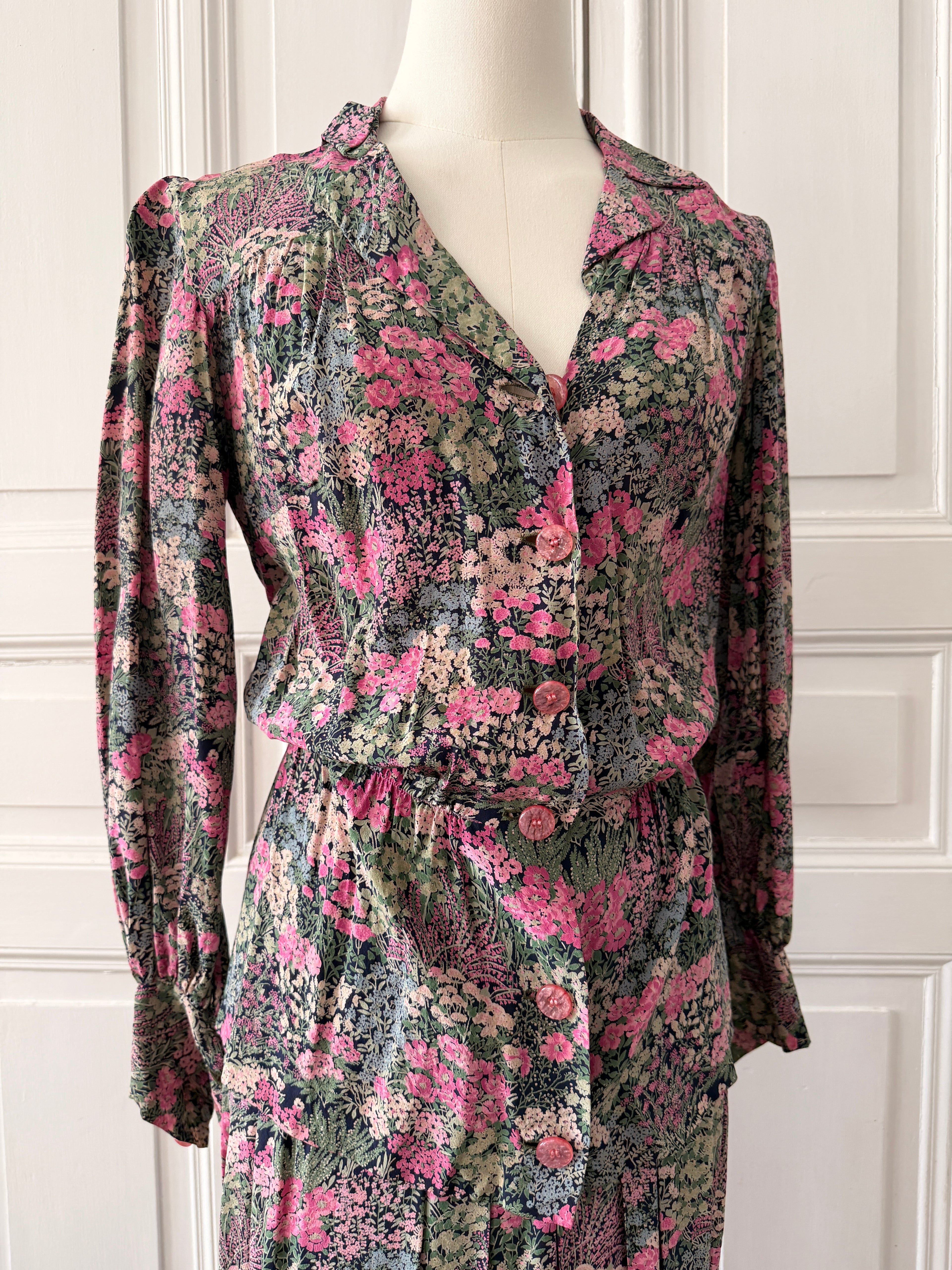 VINTAGE Hand made tailleur jupe imprimé fleuri taille 36/38