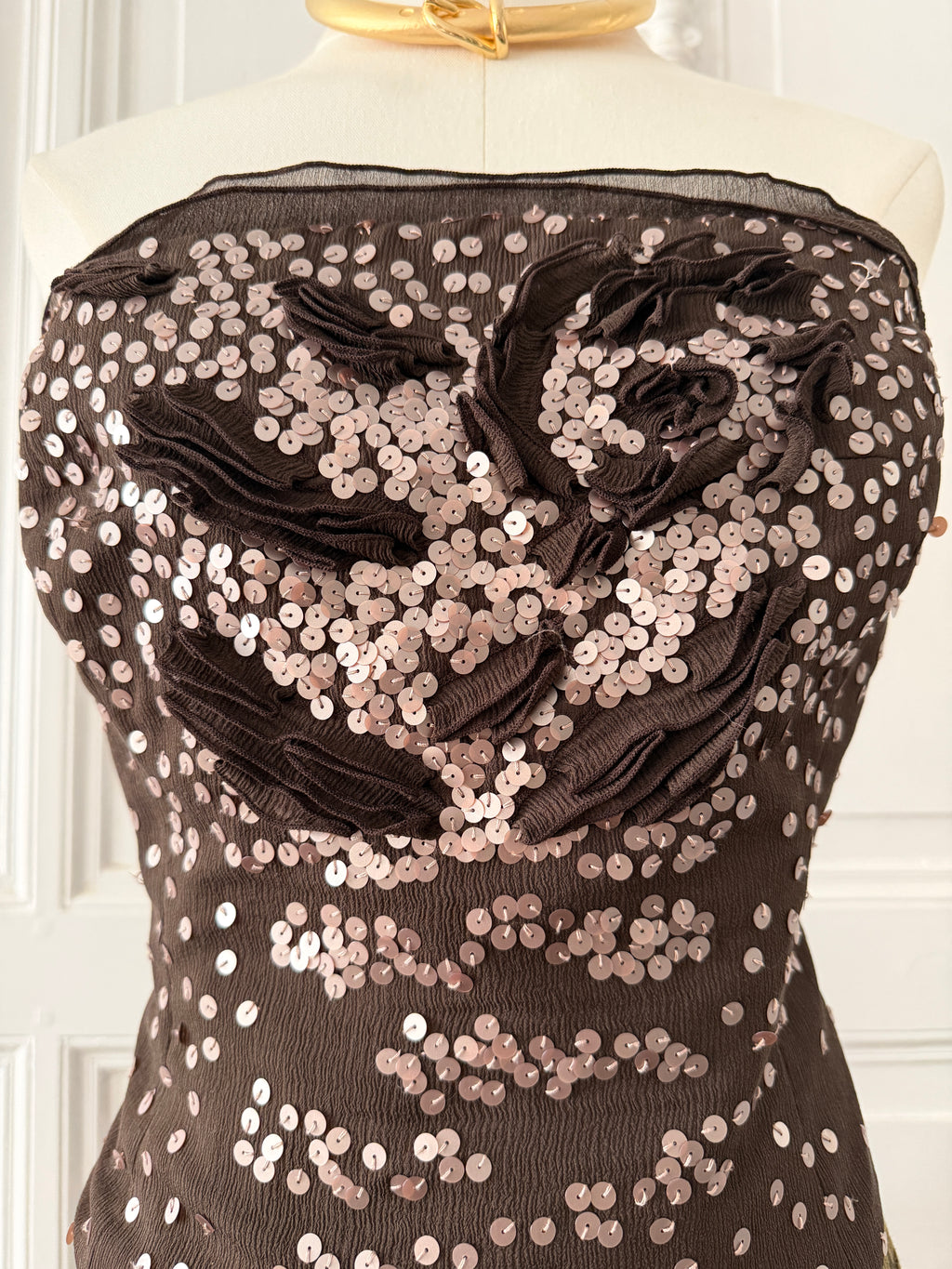 FÈRAUD bustier en soie brodé de sequins taille 46