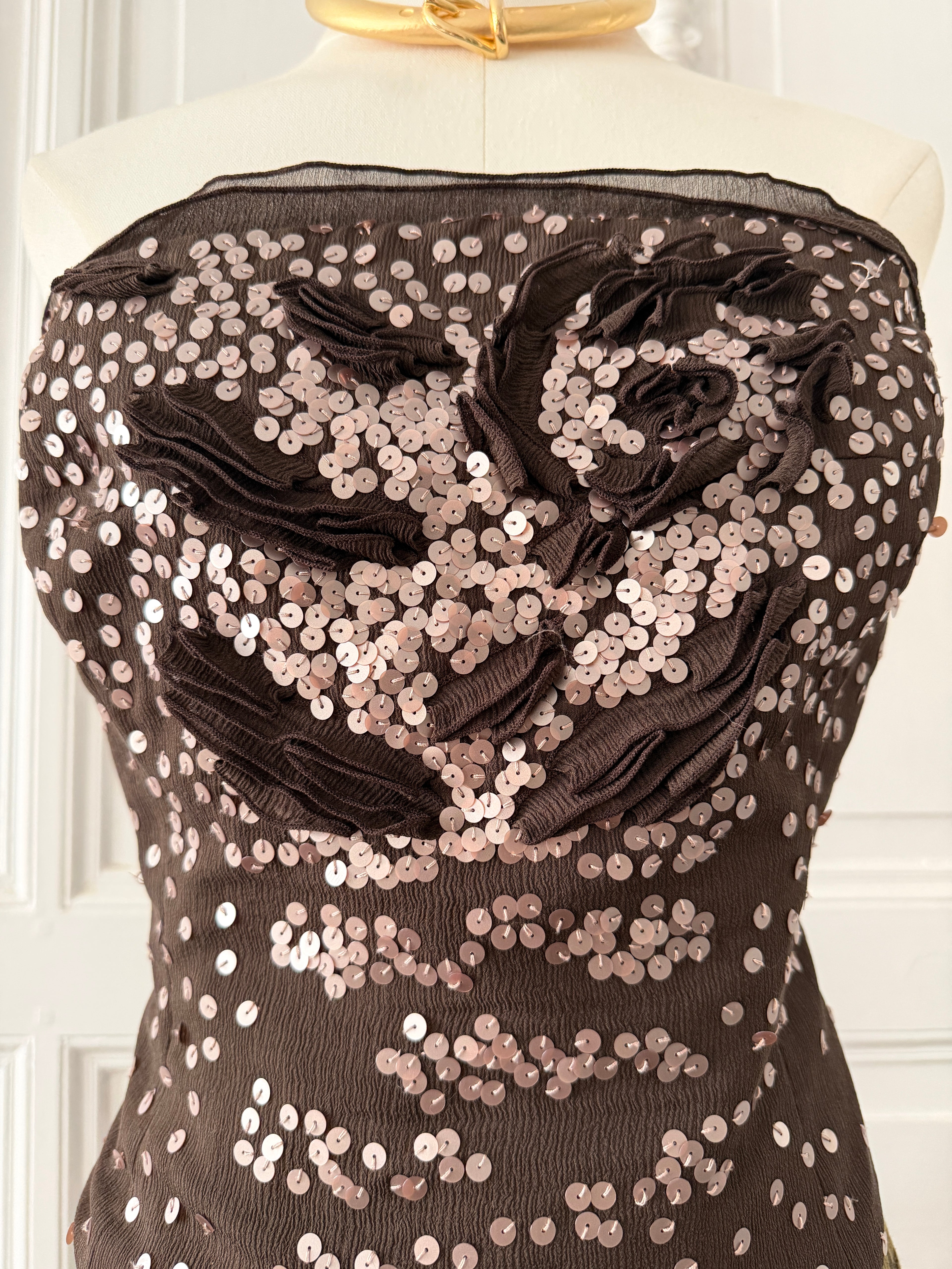 FÈRAUD bustier en soie brodé de sequins taille 46